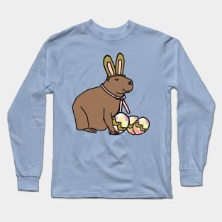 Funny Easter Bunny Ears and Eggs Capybara Long Sleeve T-Shirt